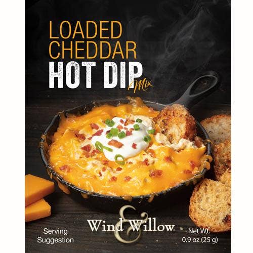 Packet of Wind & Willow Loaded Cheddar Hot Dip Mix on a white background