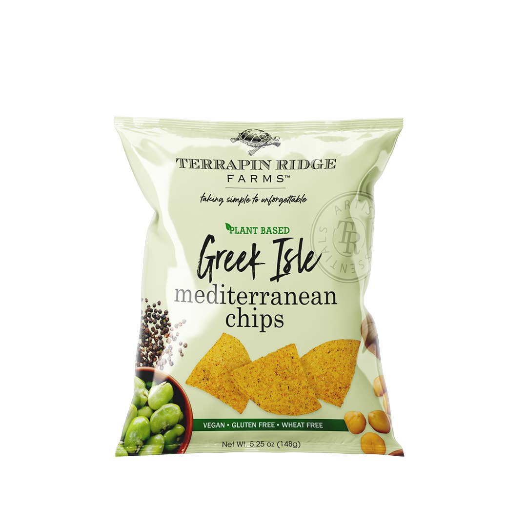 Bag of Terrapin Ridge Farms Greek Isle Falafel Chips on a white background