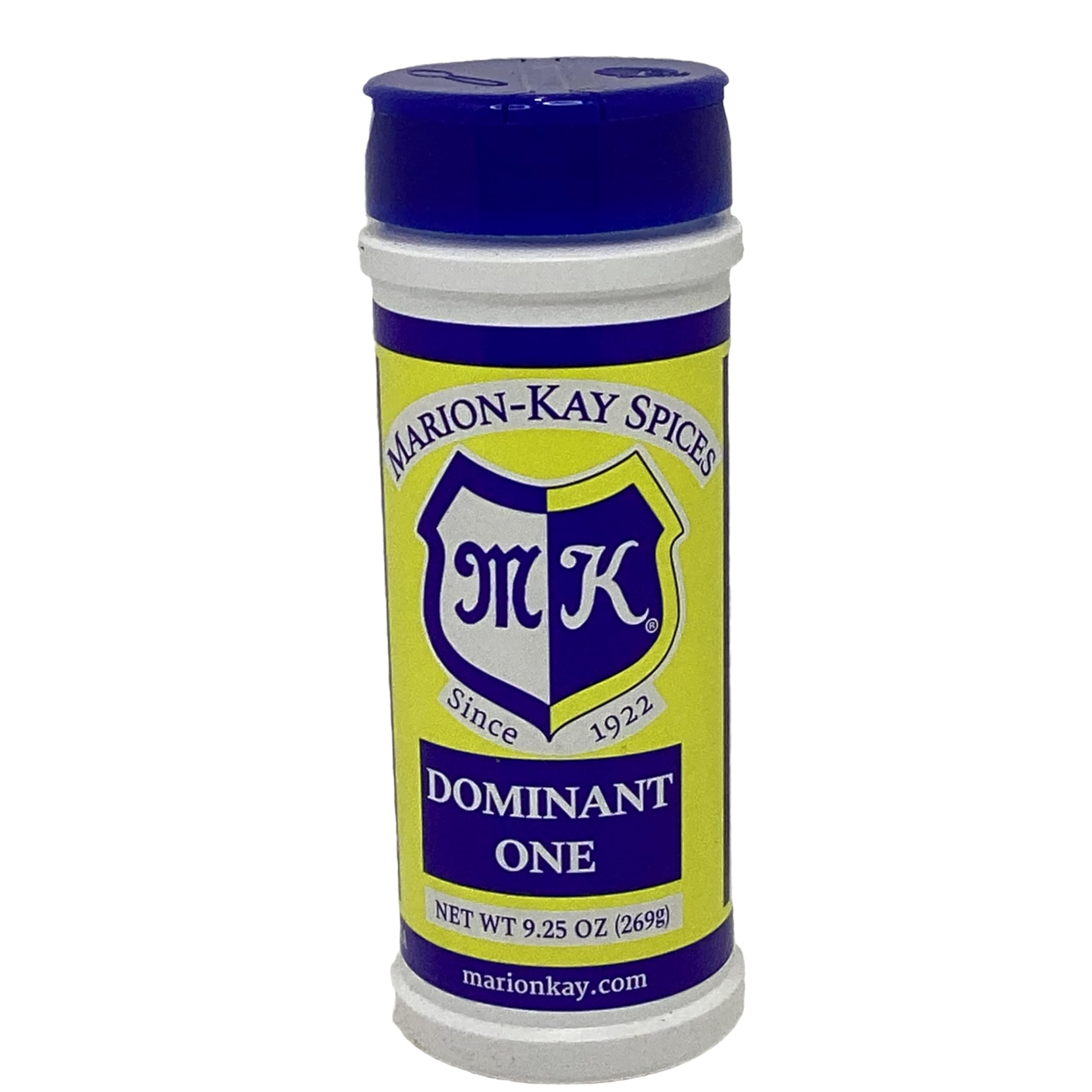Marion-Kay Dominant One Seasoning 9.25-ounce container, used to season lemony shrimp and orzo skillet