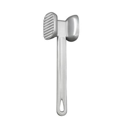 Silicone-coated dual-sided meat mallet used to flatten pork cutlets for schnitzel