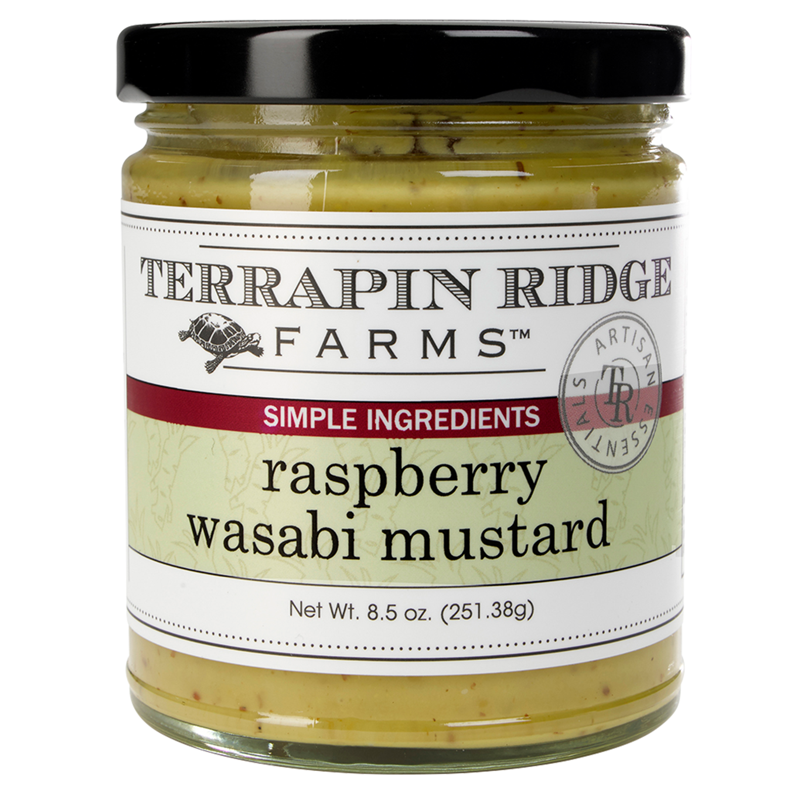 Jar of Terrapin Ridge Farms Raspberry Wasabi Mustard on a white background