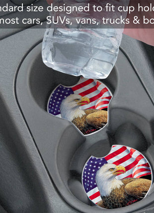 Round patriotic stone car coaster for vehicle cup holder