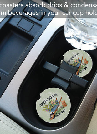 Round gardening-themed stone car coaster for vehicle cup holder