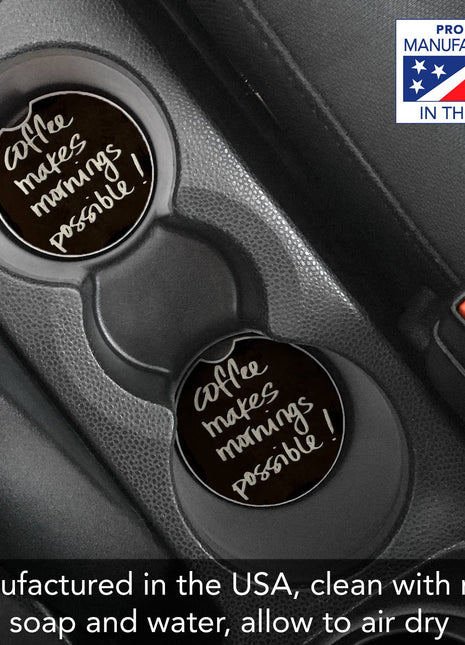 Coffee-themed car coaster in retail package