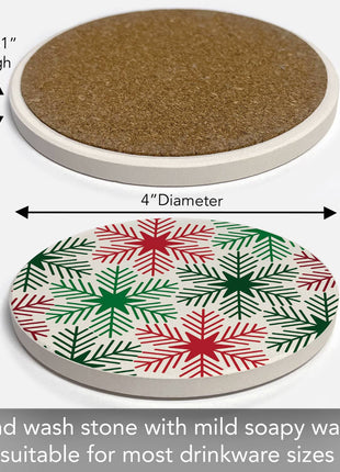 "Red/Green Snowflakes" Single Round Absorbent Stone Coaster