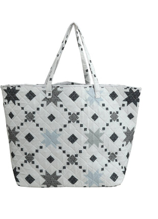 Grey Diamond Square Pattern Quilted Tote Bag
