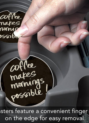 Round coffee-themed stone car coaster for vehicle cup holder