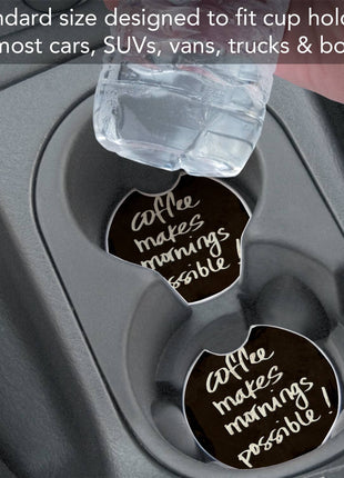 Round coffee-themed stone car coaster for vehicle cup holder