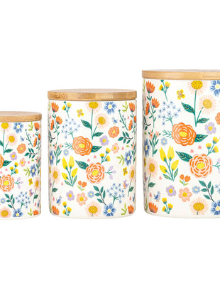Folk Floral  Ceramic Kitchen Canister Set, Set of 3