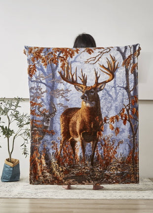 Whitetail Buck Deer Faux Fur Plush Throw Blanket