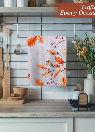 Kitchen Towels 100% Cotton - Fall - Set of 3 - Oak Leaves