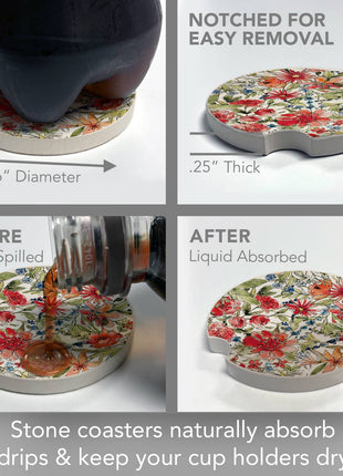 Americana Mood - Floral Absorbent Stone Car Coaster 1 Pk
