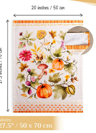 Kitchen Towels-Set of 3-Fall-Pumpkin Garden - Cloudy Cream