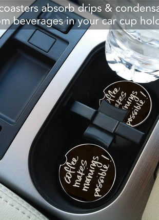 Round coffee-themed stone car coaster for vehicle cup holder