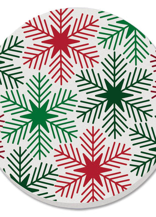 "Red/Green Snowflakes" Single Round Absorbent Stone Coaster
