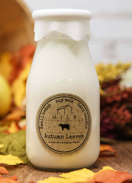 Milk Bottle Candle Autumn Leaves