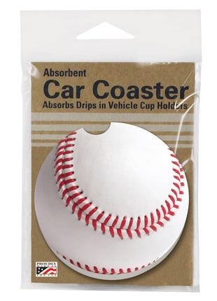 Round baseball-themed stone car coaster for vehicle cup holder