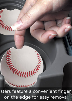 Round baseball-themed stone car coaster for vehicle cup holder