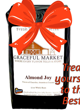 Graceful Market Almond Joy Amaretto Coffee | Chocolate, Coconut & Amaretto Flavored Medium Roast Coffee | Whole Bean or Ground | 12 oz Bag