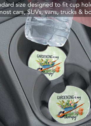 Round gardening-themed stone car coaster for vehicle cup holder