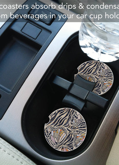 Zebra Butterflies car coaster in retail package