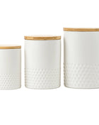 Embossed Canister Set of 3, Dimpled Matte White, Bamboo Lid