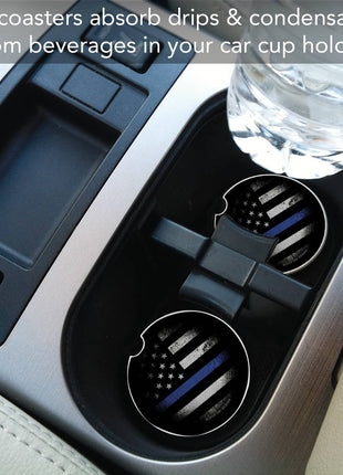 Round Blue Line stone coaster for vehicle cup holder