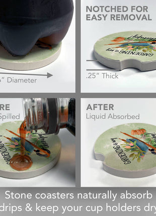 Round gardening-themed stone car coaster for vehicle cup holder