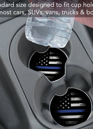 Round Blue Line stone coaster for vehicle cup holder