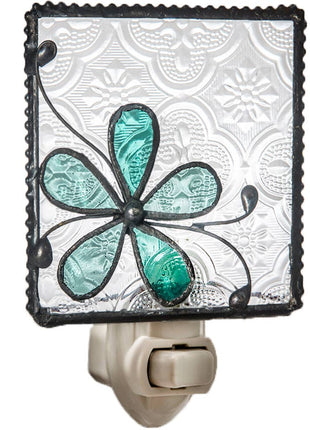 Stained Glass Night Light | Turquoise Flower Design