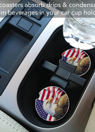 Round patriotic stone car coaster for vehicle cup holder