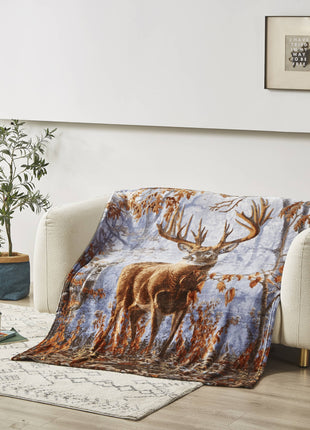 Whitetail Buck Deer Faux Fur Plush Throw Blanket