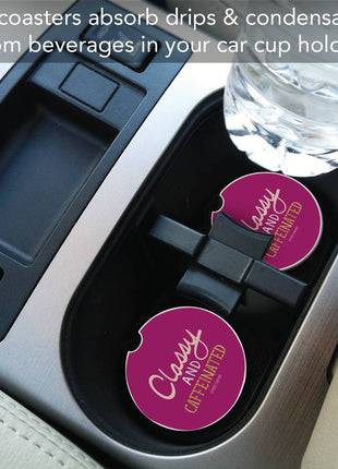 Classy & Caffeinated Absorbent Stone Car Coaster, Single Pack