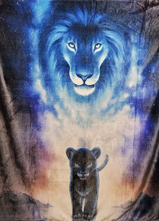 Lion & Cub Faux Fur Plush Throw Blanket