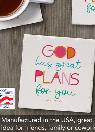 God Has Plans Single Absorbent Tumbled Tile Coaster