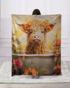 Highland Calf Floral Faux Fur Plush Throw Blanket
