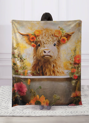 Highland Calf Floral Faux Fur Plush Throw Blanket