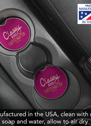 Classy & Caffeinated Absorbent Stone Car Coaster, Single Pack