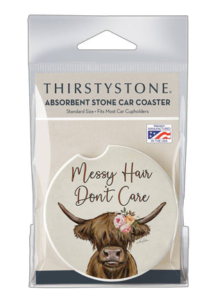 Messy Hair Cow Stone Car Coaster, Single Pack