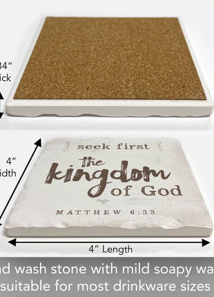 Seek First Single Absorbent Stone Tumbled Tile Coaster