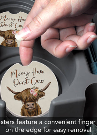 Messy Hair Cow Stone Car Coaster, Single Pack