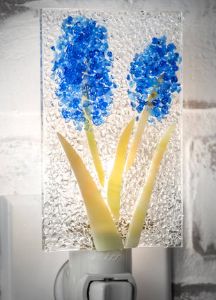 Blue or Purple Flower Fused Glass Night Light J Devlin
