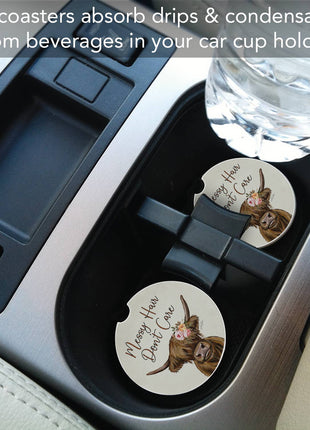 Messy Hair Cow Stone Car Coaster, Single Pack