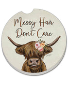 Messy Hair Cow Stone Car Coaster, Single Pack