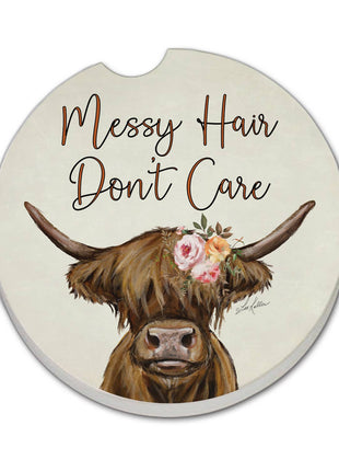 Messy Hair Cow Stone Car Coaster, Single Pack