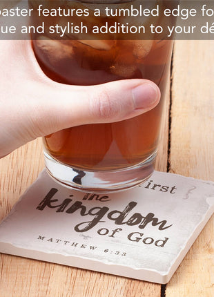Seek First Single Absorbent Stone Tumbled Tile Coaster