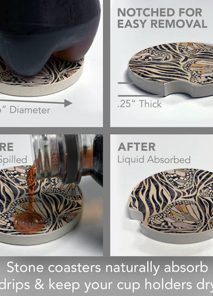 Animal-print stone car coaster for vehicle cup holder