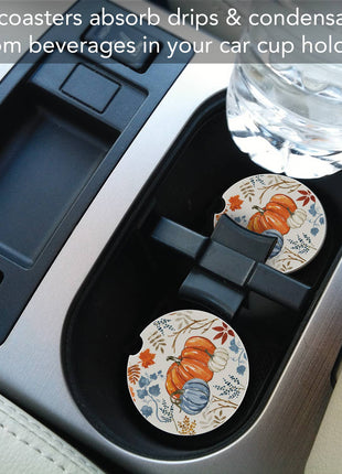 "Autumn Pumpkins" Absorbent Stone Car Coaster 1pk