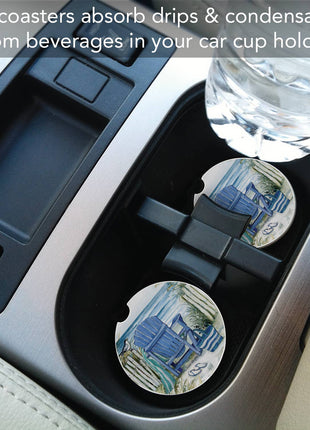 Coastal stone car coaster for vehicle cup holder