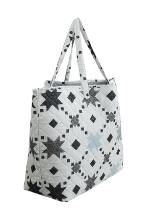 Grey Diamond Square Pattern Quilted Tote Bag